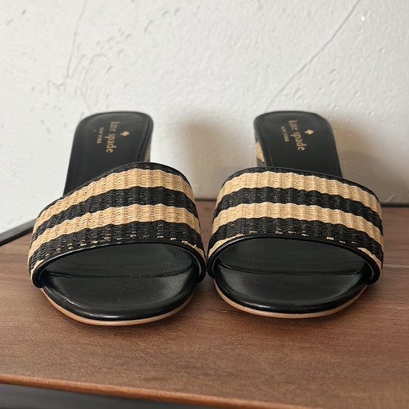 KATE SPADE Linda Wedges Tan And Black Raffia - Picture 7 of 12